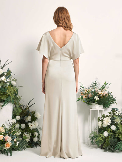 Carlyna Bailey A-Line Champagne Satin Bridesmaid Dress Maxi Cap Sleeve V-Neck Dress Back View #color_champagne