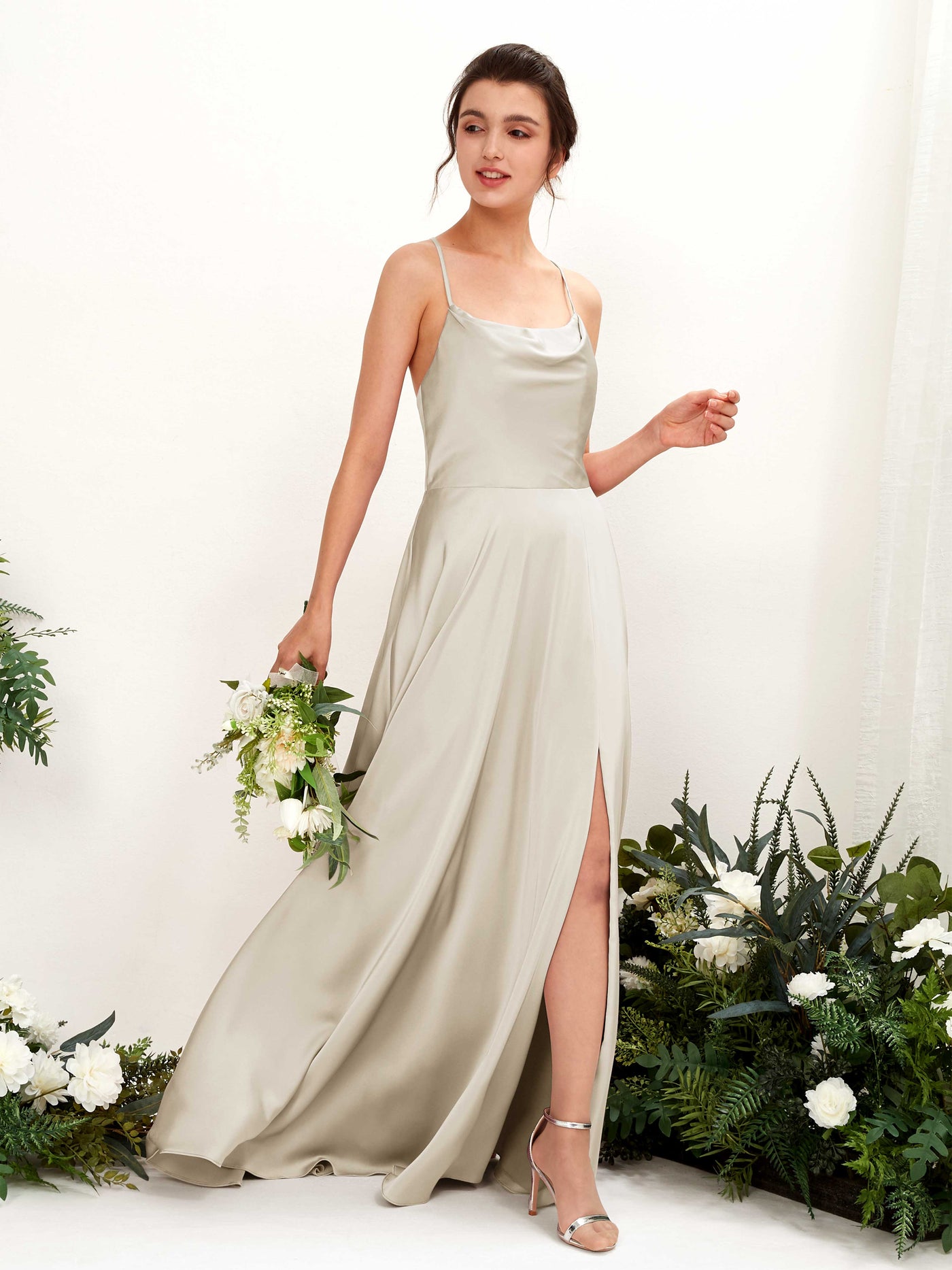 Ball Gown Straps Sleeveless Satin Bridesmaid Dress - Champagne (80221104)#color_champagne