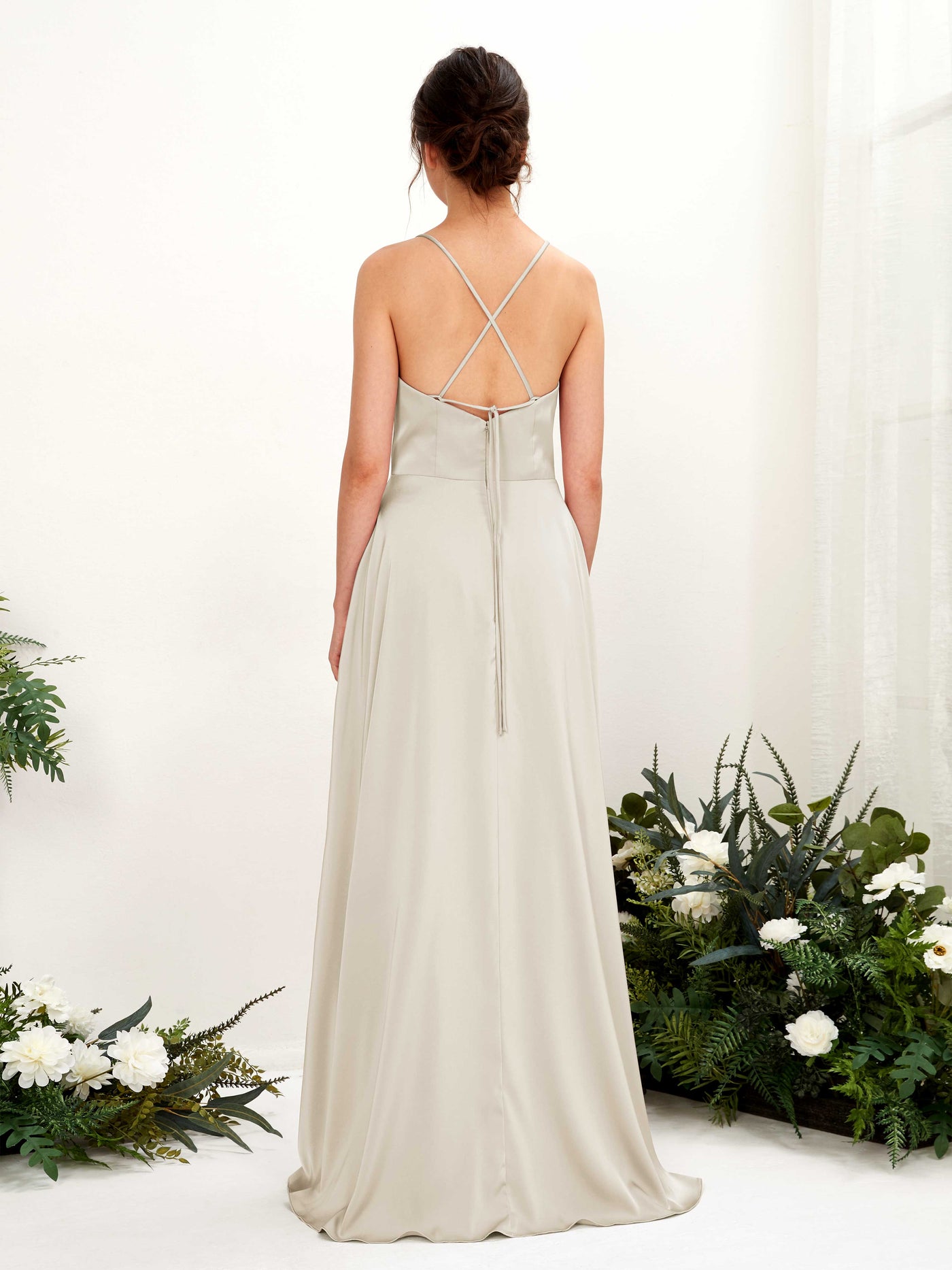 Ball Gown Straps Sleeveless Satin Bridesmaid Dress - Champagne (80221104)#color_champagne