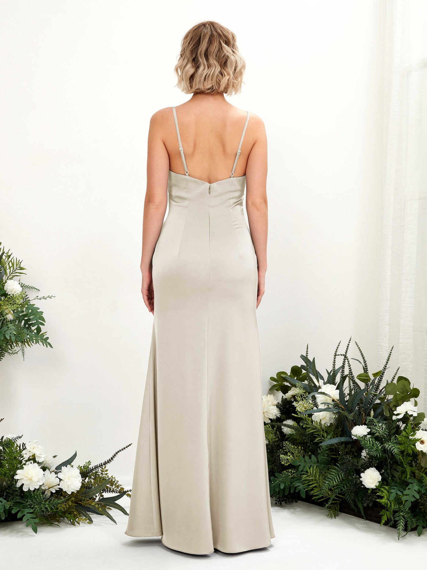 Straps Satin Bridesmaid Dress - Champagne (80223004)#color_champagne