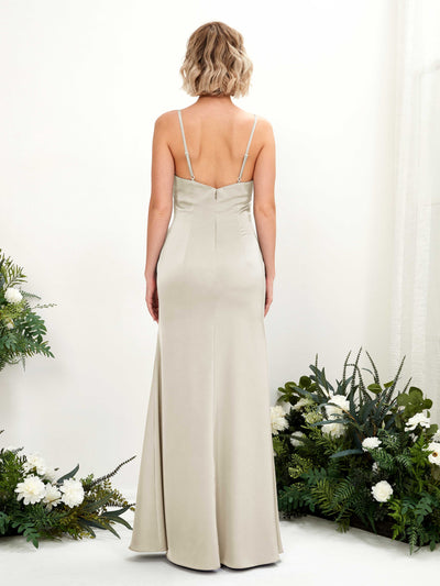 Carlyna Gloria Mermaid Champagne Satin Bridesmaid Dress Maxi Sleeveless Cowl Neck Dress Back View #color_champagne