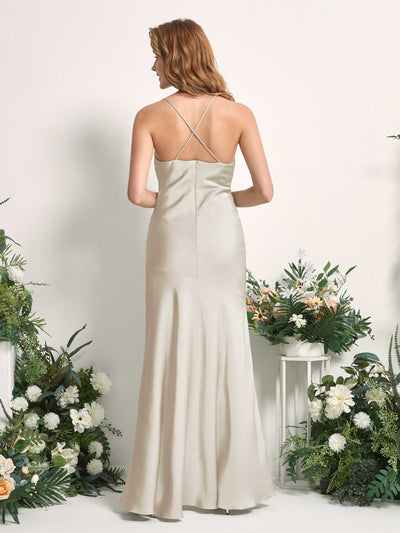 Carlyna Florence Mermaid Champagne Satin Bridesmaid Dress Maxi Sleeveless Cowl Neck Dress Back View #color_champagne