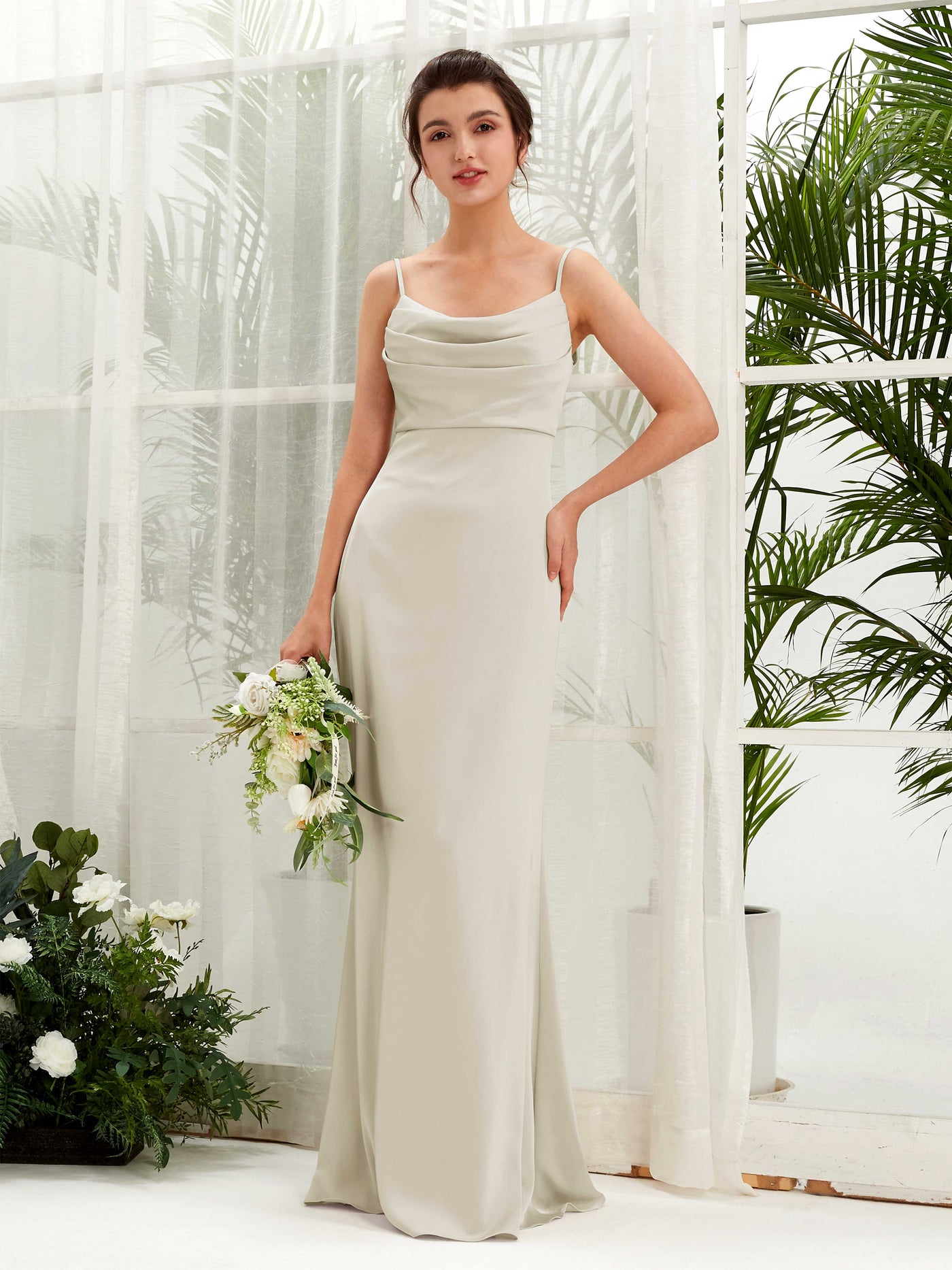 Straps Sleeveless Satin Bridesmaid Dress - Champagne (80221704)#color_champagne