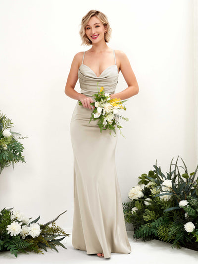Carlyna Regina Mermaid Champagne Satin Bridesmaid Dress Maxi Sleeveless Cowl Neck Dress #color_champagne