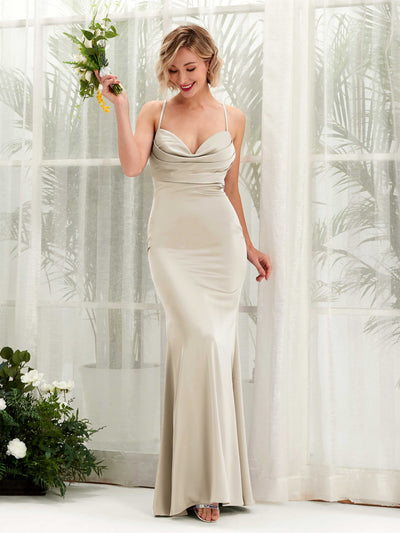 Carlyna Regina Mermaid Champagne Satin Bridesmaid Dress Maxi Sleeveless Cowl Neck Dress #color_champagne