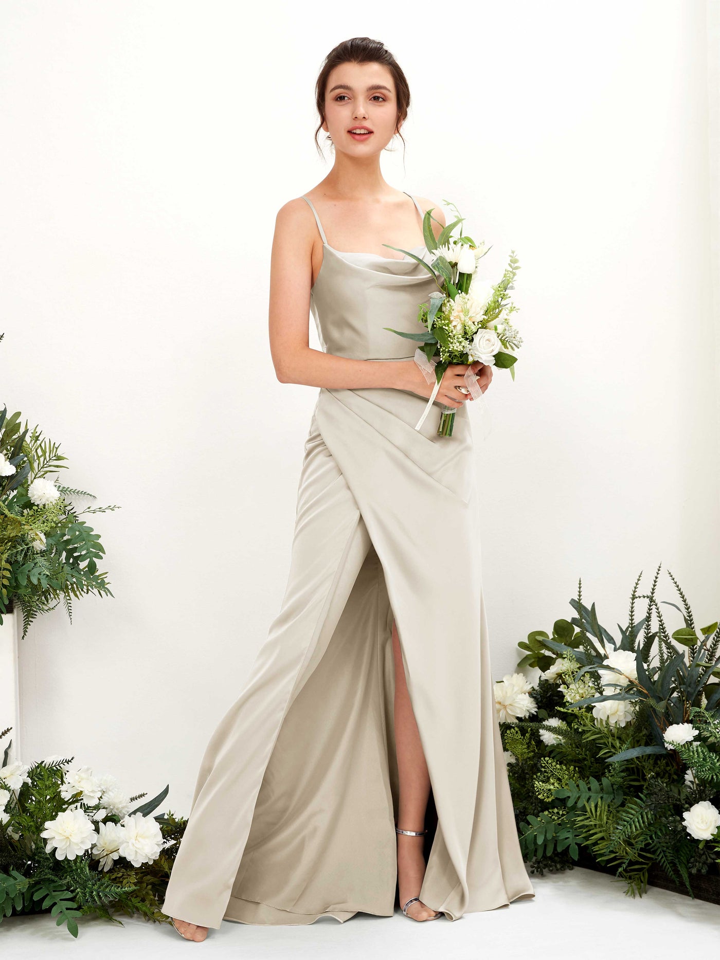 Straps Sleeveless Satin Bridesmaid Dress - Champagne (80222404)#color_champagne