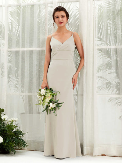Carlyna Kama Mermaid Champagne Satin Bridesmaid Dress Maxi Sleeveless V-Neck Dress #color_champagne