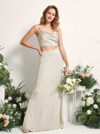 Carlyna Felicity Two-Piece Champagne Satin Bridesmaid Dress Maxi Sleeveless Cowl Neck Dress Side View 2 #color_champagne
