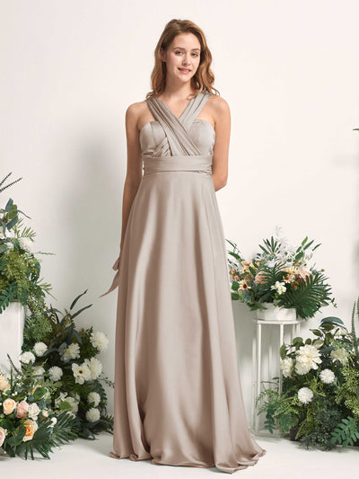 Carlyna Mirabelle Convertible Taupe Satin Bridesmaid Dress Maxi Sleeveless Sweetheart Dress #color_taupe
