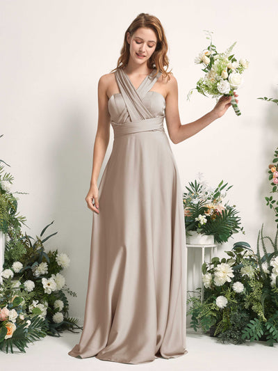 Carlyna Mirabelle Convertible Taupe Satin Bridesmaid Dress Maxi Sleeveless Sweetheart Dress #color_taupe