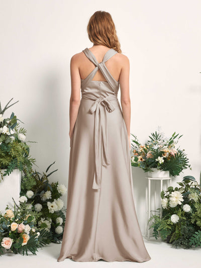 Carlyna Mirabelle Convertible Taupe Satin Bridesmaid Dress Maxi Sleeveless Sweetheart Dress #color_taupe