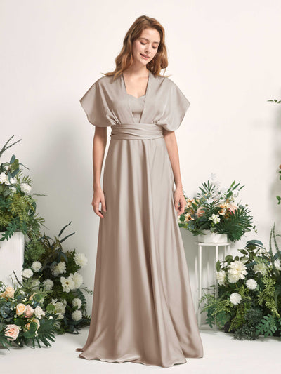 Carlyna Mirabelle Convertible Taupe Satin Bridesmaid Dress Maxi Sleeveless Sweetheart Dress #color_taupe