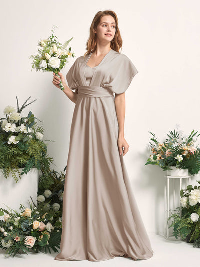 Carlyna Mirabelle Convertible Taupe Satin Bridesmaid Dress Maxi Sleeveless Sweetheart Dress #color_taupe