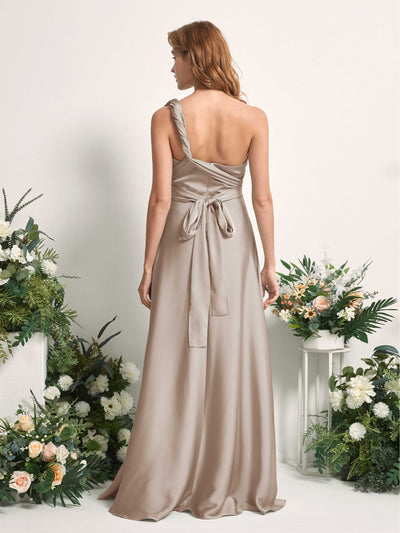 Carlyna Mirabelle Convertible Taupe Satin Bridesmaid Dress Maxi Sleeveless Sweetheart Dress #color_taupe