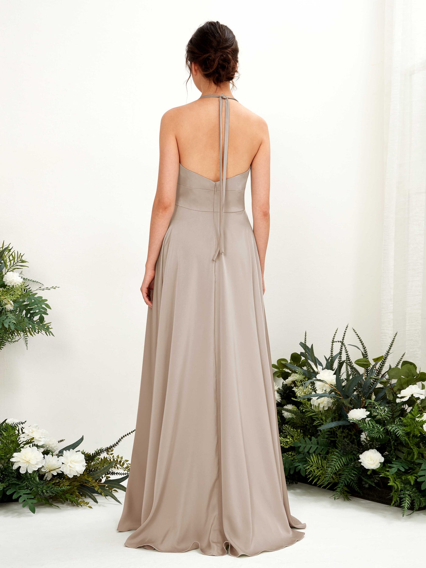A-line Halter Bridesmaid Dress - Taupe (80223902)#color_taupe