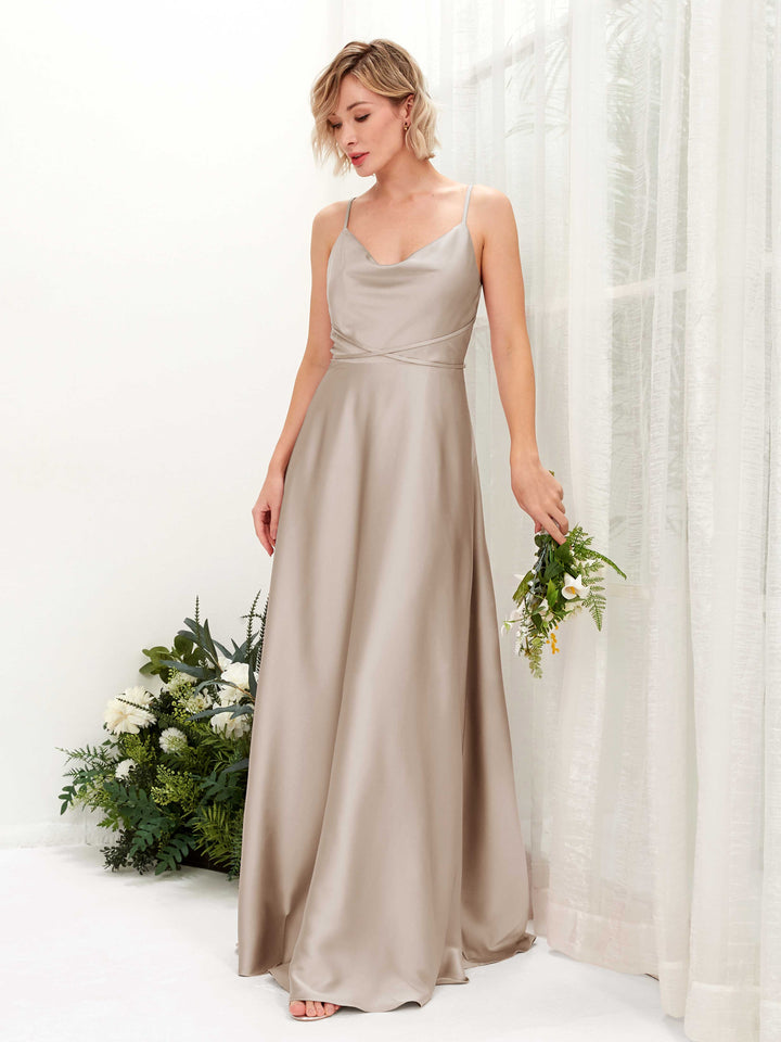 A-line Straps Sleeveless Satin Bridesmaid Dress - Taupe (80223102)
