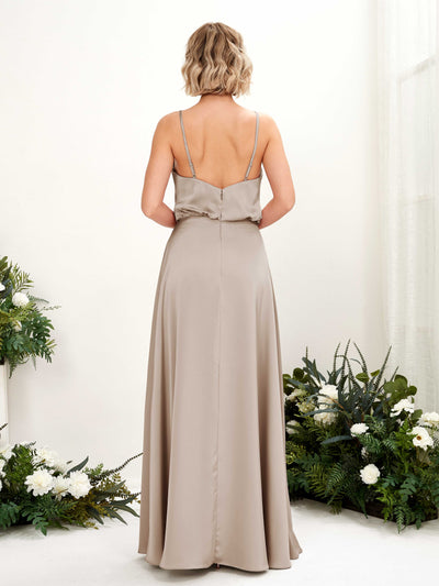 Carlyna Nora A-Line Taupe Satin Bridesmaid Dress Maxi Sleeveless V-Neck Dress #color_taupe