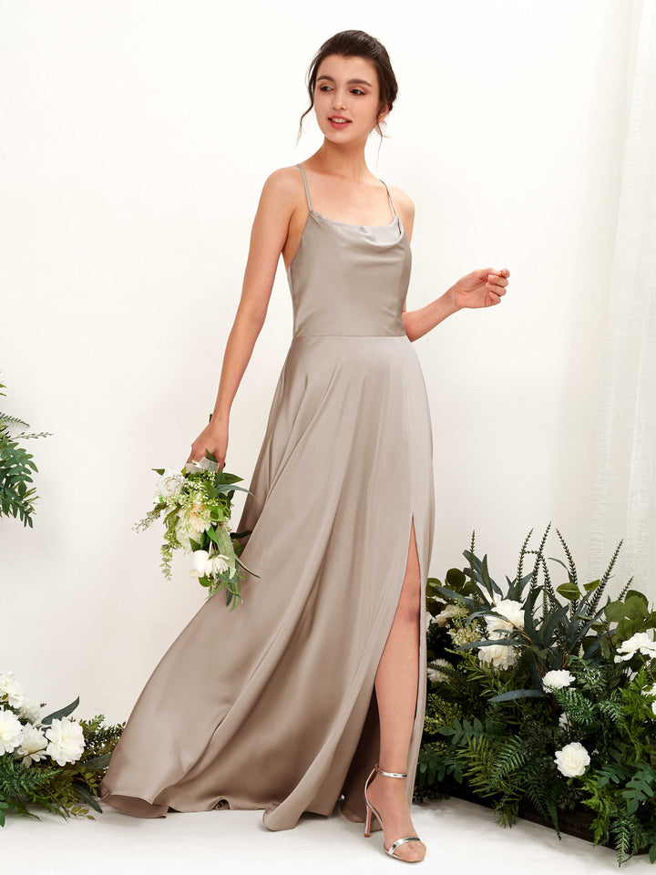 Ball Gown Straps Sleeveless Satin Bridesmaid Dress - Taupe (80221102)