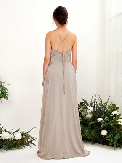 Carlyna Theresa A-Line Taupe Satin Bridesmaid Dress Maxi Sleeveless Cowl Neck Dress #color_taupe
