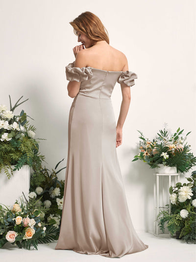 Carlyna Bianca Sheath Taupe Satin Bridesmaid Dress Maxi Sleeveless Cowl Neck Dress Back View #color_taupe