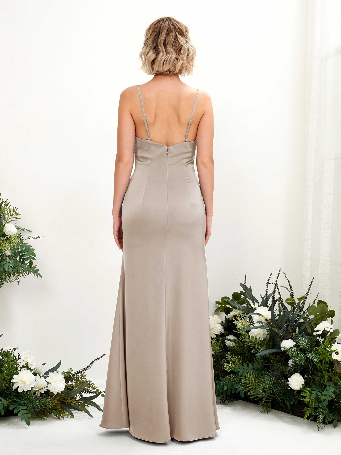 Straps Satin Bridesmaid Dress - Taupe (80223002)#color_taupe