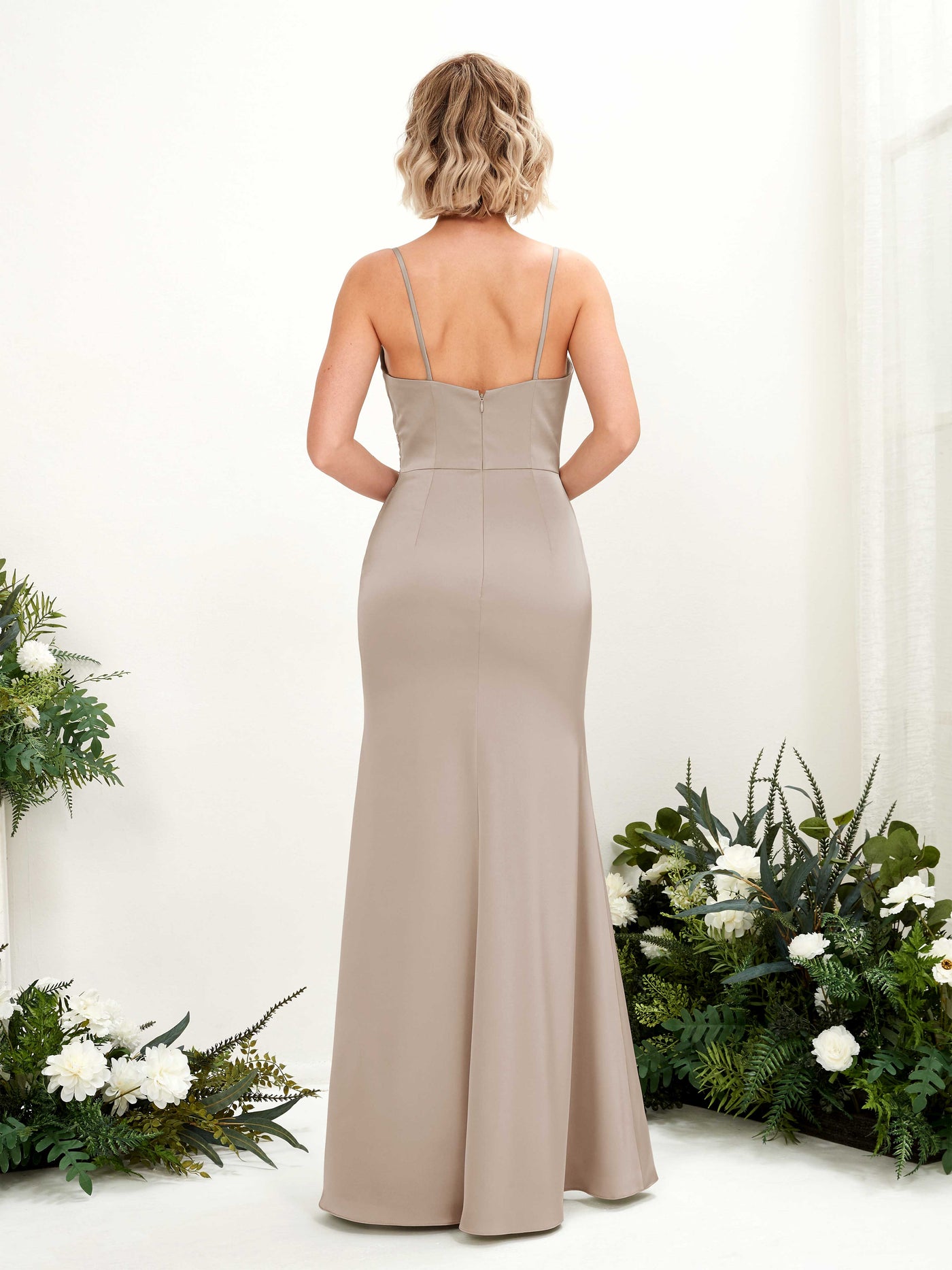 Spaghetti-straps Sweetheart Satin Bridesmaid Dress - Taupe (80223202)#color_taupe
