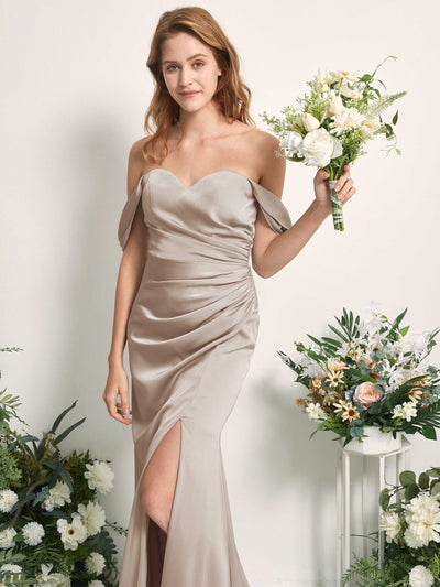 Carlyna Bridget Mermaid Taupe Satin Bridesmaid Dress Maxi Sleeveless Sweetheart Dress Side View 2 #color_taupe