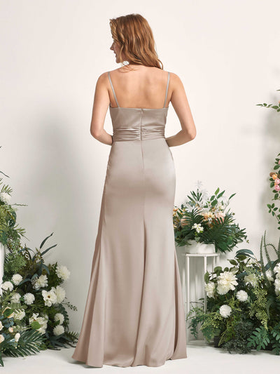 Carlyna Faye Mermaid Taupe Satin Bridesmaid Dress Maxi Sleeveless Sweetheart Dress Back View #color_taupe