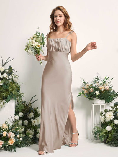 Carlyna Avery Mermaid Taupe Satin Bridesmaid Dress Maxi Sleeveless Sweetheart Dress Side View 2 #color_taupe