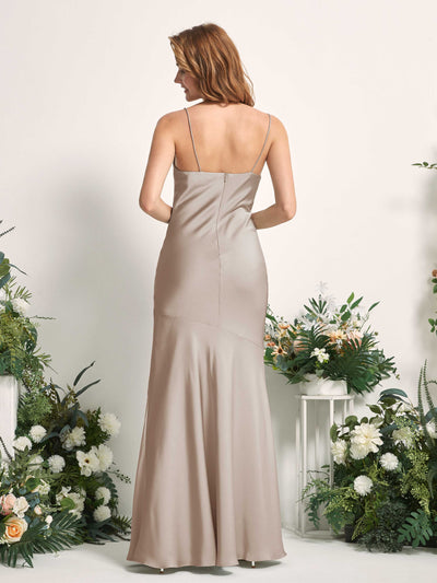 Carlyna Miranda Mermaid Taupe Satin Bridesmaid Dress Maxi Sleeveless Cowl Neck Dress #color_taupe
