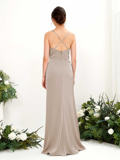 Carlyna Mavis Slim Taupe Satin Bridesmaid Dress Maxi Sleeveless Cowl Neck Dress #color_taupe
