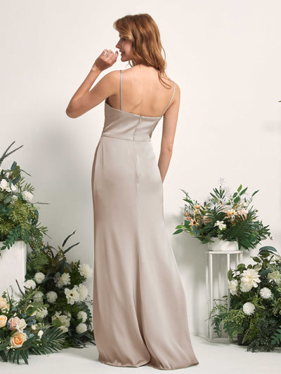 Carlyna Hayley Mermaid Taupe Satin Bridesmaid Dress Maxi Sleeveless V-Neck Dress Back View #color_taupe