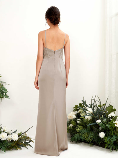 Carlyna Cathy Mermaid Taupe Satin Bridesmaid Dress Maxi Sleeveless Sweetheart Dress Back View #color_taupe