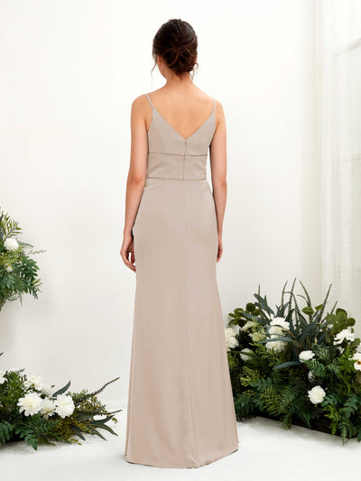 Carlyna Kama Mermaid Taupe Satin Bridesmaid Dress Maxi Sleeveless V-Neck Dress #color_taupe