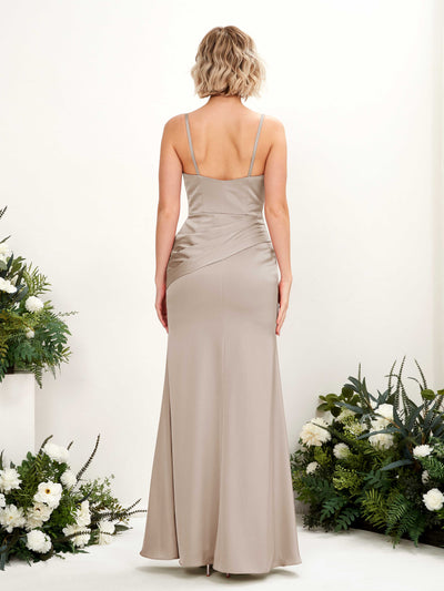 Carlyna Shirley Mermaid Taupe Satin Bridesmaid Dress Maxi Sleeveless V-Neck Dress #color_taupe