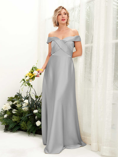 Carlyna Chloe A-Line Dove Satin Bridesmaid Dress Maxi Sleeveless Sweetheart Dress Front View #color_dove