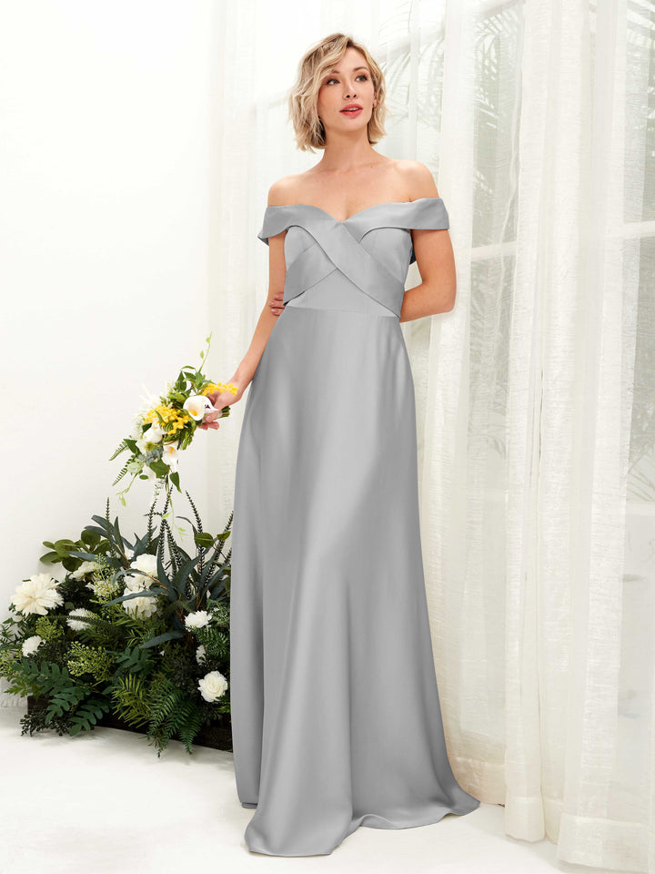 A-line Ball Gown Off Shoulder Sweetheart Satin Bridesmaid Dress - Dove (80224211)