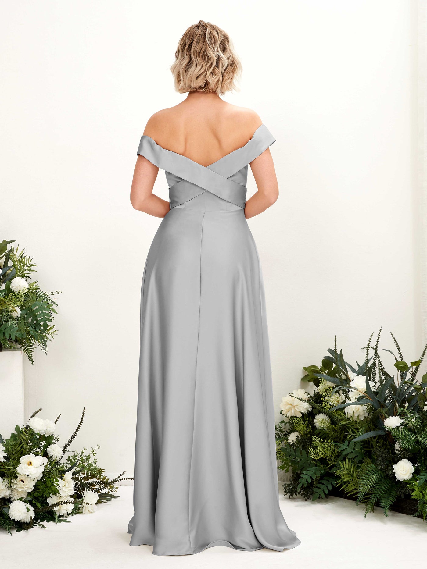 A-line Ball Gown Off Shoulder Sweetheart Satin Bridesmaid Dress - Dove (80224211)#color_dove