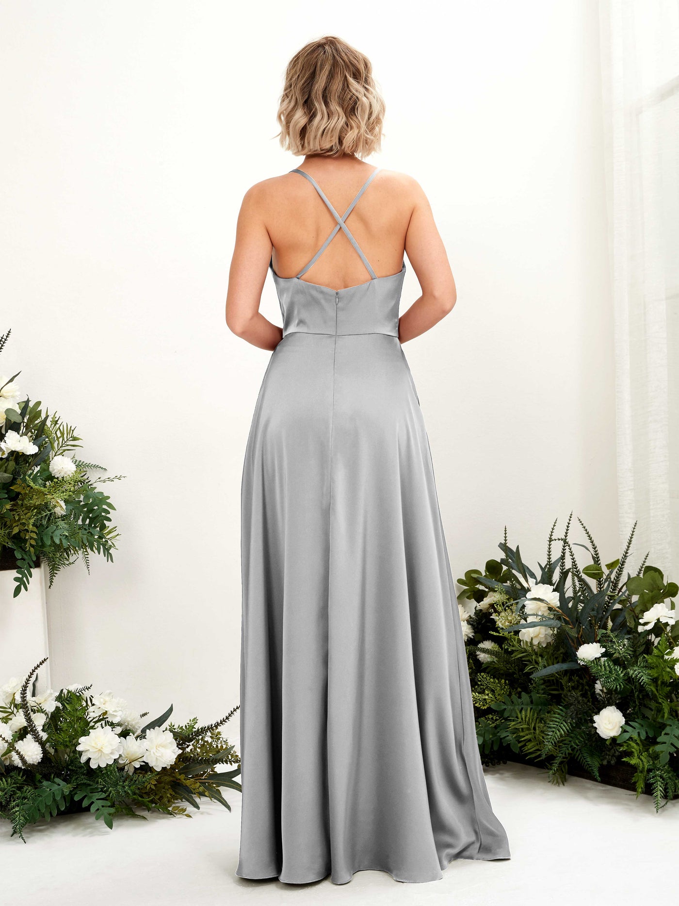 A-line Ball Gown Straps Satin Bridesmaid Dress - Dove (80222211)#color_dove