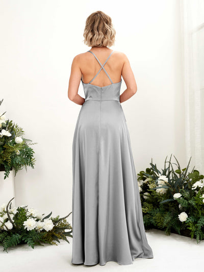 Carlyna Nydia A-Line Dove Satin Bridesmaid Dress Maxi Sleeveless Cowl Neck Dress #color_dove
