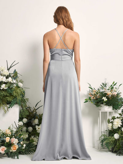 Carlyna Allison A-Line Dove Satin Bridesmaid Dress Maxi Sleeveless V-Neck Dress Back View #color_dove