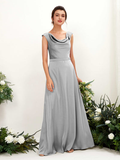 Carlyna Irma A-Line Dove Satin Bridesmaid Dress Maxi Sleeveless Cowl Neck Dress Front View #color_dove