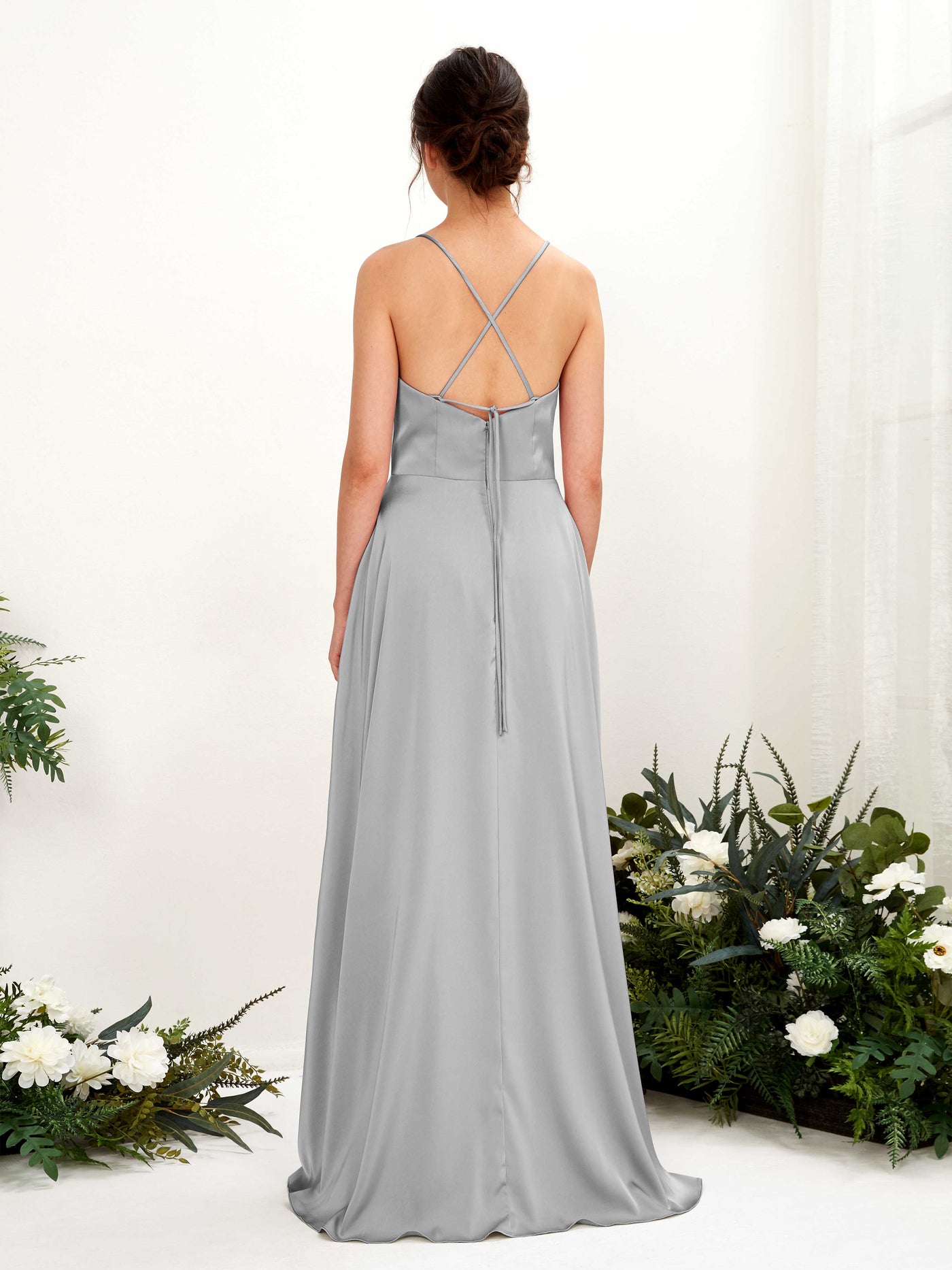 Ball Gown Straps Sleeveless Satin Bridesmaid Dress - Dove (80221111)#color_dove