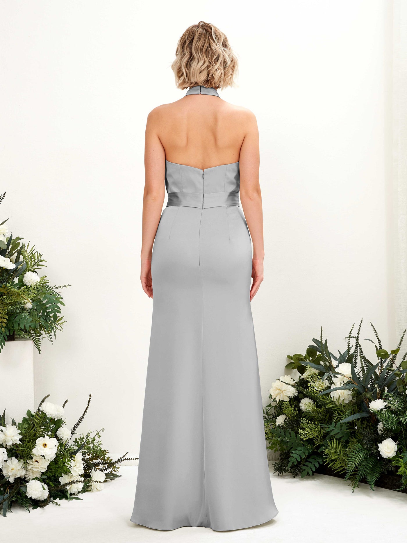 Halter Satin Bridesmaid Dress - Dove (80224911)#color_dove