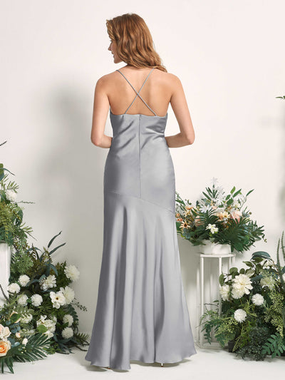 Carlyna Florence Mermaid Dove Satin Bridesmaid Dress Maxi Sleeveless Cowl Neck Dress Back View #color_dove