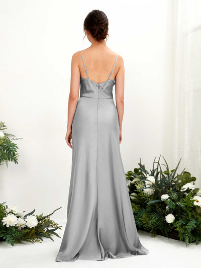 Carlyna Flora A-Line Dove Satin Bridesmaid Dress Maxi Sleeveless Cowl Neck Dress Back View #color_dove