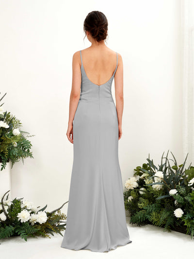 Carlyna Candice Sheath Dove Satin Bridesmaid Dress Maxi Sleeveless Cowl Neck Dress Back View #color_dove