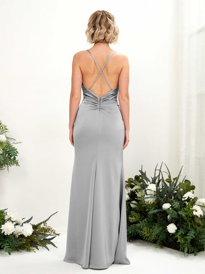 Carlyna Regina Mermaid Dove Satin Bridesmaid Dress Maxi Sleeveless Cowl Neck Dress #color_dove