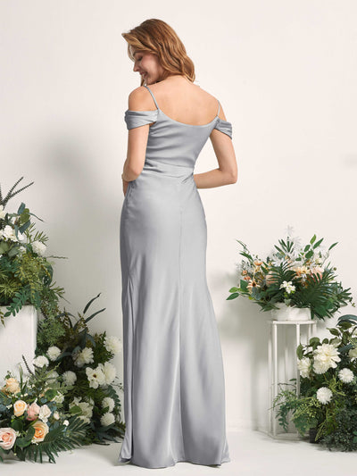Carlyna Alexis Mermaid Dove Satin Bridesmaid Dress Maxi Sleeveless Cowl Neck Dress Back View #color_dove