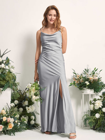 Carlyna Miranda Mermaid Dove Satin Bridesmaid Dress Maxi Sleeveless Cowl Neck Dress #color_dove